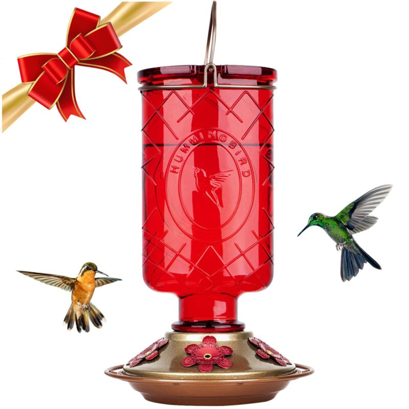 Catalog 7 BOLITE Hummingbird Feeder, 18005 Glass Hummingbird Feeders for Outdoors Hanging, 5 Feeding Stations, 22 Ounces, Red Bottle, Xmas Gifts for Bird Lovers Red Elixir Bottle