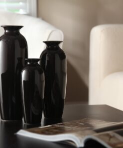 Alternative view of Hosley Set of 3 Black Ceramic Vases. Ideal Gift for Wedding or Special Occasions for Use in Home Office Decor Spa Aromatherapy Settings O9