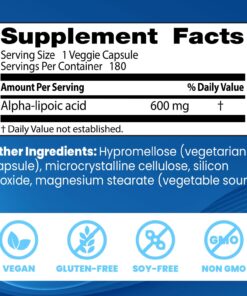 Doctor's Best Alpha-Lipoic Acid 600, Helps Support Glucose Metabolism and Regenerate Antioxidants* Non-GMO, Gluten Free, Vegan, Soy Free, 180 Veggie Caps 14 71CQw35KRBL