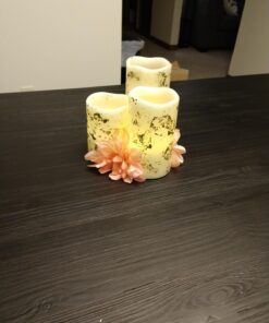 LED Lytes Timer Remote Control Flameless Candle Set, 3 Flickering Candles, 3 in Wide by 4, 5, 6 in Tall, Real Ivory Wax and Amber Flame, Home Decor, Large Battery Powered for Gifts for Mom Round Ivory Wax and Amber Flame 47 71CRg5ybR3L