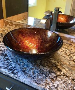 Aquaterior Modern Bathroom Round Artistic Tempered Glass Vessel Vanity Sink Bowl Basin Spa (FAUCET NOT INCLUDED) Flame Red 46 71CRnisgUML