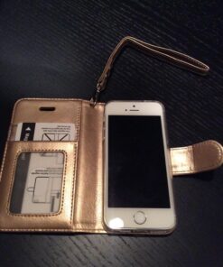 FYY Designed for iPhone SE Case 2016 (1st Generation) / iPhone 5 Case/iPhone 5s Case, Luxury PU Leather Wallet Phone with Card Holder Protective Shockproof Kickstand Case Cover Gold A-Gold 42 71CRr48KHfL