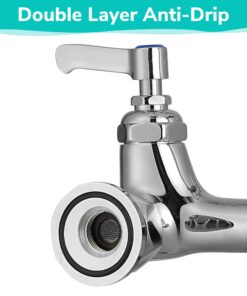 Aquaterior Upgraded Pre-Rinse Commercial Kitchen Faucet with Sprayer 44" Height Wall Mount Double Handle with Add-On 12" Rotatable Spout Pull Down for 2/3 Compartment Sink CUPC NSF CEC 44" with Short Spout 15 71CSUblVbEL