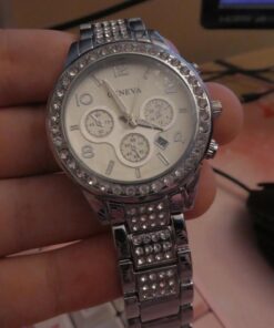 FANMIS Luxury Unisex Pave Floating Crystal Diamonds Calendar Digital Quartz Watch Business Dress Watch Luminous Pointer with Stainless Steel Link Bracelet silver 36 71CSbX0s6bL