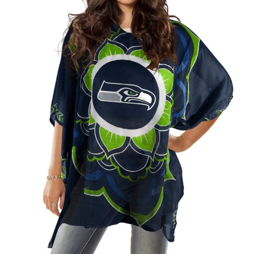 Littlearth NFL womens Sheer Caftan With Flower Design Seattle Seahawks One Size Team Color