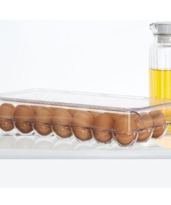 iDesign Plastic Egg Holder for Refrigerator with Handle and Lid, Fridge Storage Organizer for Kitchen, Set of 1, Clear 33 71CWL4YWR1L