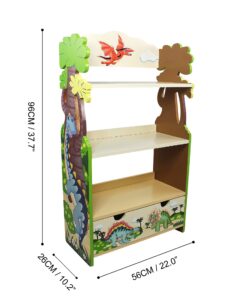 Fantasy Fields - Baby Bookshelf and Toy Storage, Wooden 3-Tier Shelf Kids Bookshelf with 1 Drawers Storage, Dinosaur Kingdom Thematic Kids Imagination Inspiring, Kids Furniture Bookcases, 38" H 18 71CWNPdYnUL