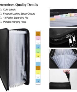 ENGPOW Fireproof File Folder Fireproof Fire and Water Resistant Money Document Bag with A4 Size 13 Pockets Zipper Closure Non-Itchy Silicone Coated Portable Filing Organizer Pouch(14.3" x 9.8") Black,13 Pockets 25 71CWgLjw6VL