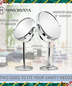 MIRRORVANA 10X Magnifying Makeup Mirror on Stand for Bedroom and Bathroom, Free Standing Desk & Table Mirror, Double Sided 10X/1X Magnification, 35cm Tall 18cm Wide 18cm (7-inch) Diameter 22 71CbEa7AezL