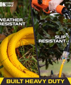 IRON FORGE CABLE 100 Foot Outdoor Extension Cord - 12/3 SJTW Heavy Duty Yellow 3 Prong Extension Cable, 15 AMP - Great for Garden and Major Appliances 100FT 15 71CcuXSmYL