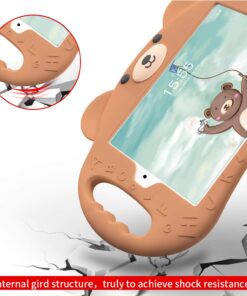 pzoz Case Compatible for iPad Mini 1/2/3/4 Case for Kids Shockproof Silicone Handle Stand Proof Boys Bear Cover for Apple iPad Mini 1st Generation Gen 7.9'' 1 2 3 4 (Brown) Brown 18 71CcwkSlngL