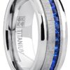 Metal Masters Co. Men's Eternity Titanium Wedding Band Engagement Ring W/Blue Simulated Sapphire Cubic Zirconia Princess CZ 10.5 19 71CghpRVENL