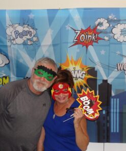 Superheroes Theme Party Photography Backdrop with Prop, Flag & Mask. Super Hero Cityscape Photo Booth Background for Kids Party, Birthday Wall Decorations 4*5.5 feet 26 71Cgnf8dL9L