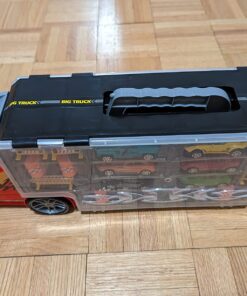 Amazon Basics Toy Car Carrier Truck With Storage For Kids Ages 3 and Up, 6-Pieces Diecast Vehicles & 16 Accessories, Multicolor, Medium 75 71ChRoJlMML