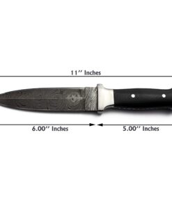 Wolfklinge Damascus Steel Bowie Knife for Outdoor Enthusiasts - Full Tang Micarta Handle, Flat Edge Blade, Leather Sheath DCX17-57 29 71CioFb OhL