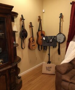 Ohuhu Guitar Wall Mount Hanger: 4-Pack Rotatable Hardwood Guitar Hangers with Screws-Adjustable Stopper Guitar Mount Hook Holder Stand for Ukulele Bass Electric Acoustic Guitar Banjo Mandolin-Wood Wood 44 71CjhBKDorL