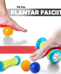 Pasnity Foot Massage Roller Spiky Ball Foot Pain Relief Massager Relieve Plantar Fasciitis and Heel Foot Arch Pain and Relax Shoulder Foot Back Leg Hand, Included 1 Roller & 2 Spiky Balls (Light Blue) 12 71CjjK7JH2L