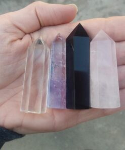 Healing Crystal Wands,2" Amethyst Crystal, Rose Quartz,Clear Quartz and Black Obsidian£¬6 Faceted Reiki Chakra Stones 4 pcs Pink,clear Quartz,black Obsidian,amethyst 2" Tall 49 71Ck hZwpIL