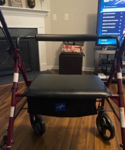 Medline Heavy Duty Rollator Walker with Seat, Bariatric Rolling Walker Supports up to 500 lbs, Large 8-inch Wheels, Burgundy 36 71CmuEVa1HL