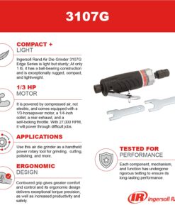 Ingersoll Rand 3107G Air Die Grinder Edge Series – 1/4", Heavy Duty, Straight, Ergonomic Grip, Ball Bearing Construction, Lightweight Tool, Black 8 71CnHBg642S