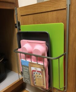 Spectrum Diversified Ashley Cookie Sheet Organizer, Cutting Board Holder, Bakeware Organizer, Over the Cabinet Door, Satin Nickel Large Over The Cabinet Cutting Board & Bakeware Holder 38 71Co8HS7D3L