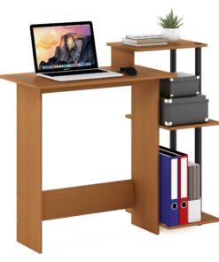 Furinno Efficient Home Laptop Notebook Computer Desk with Square Shelves, Light Cherry/Black Plastic Poles-Square Side 33 71CpTTzIGL