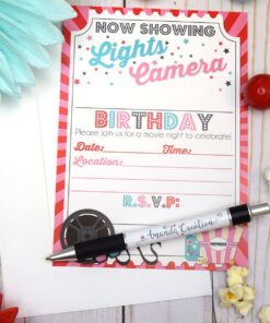 Movie Night Birthday Party Invitations for Girl, 20 5"x7" Fill In Cards with Twenty White Envelopes by AmandaCreation 17 71CpUDR00YL