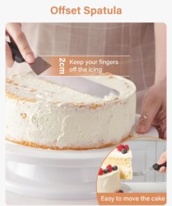 Kootek Cake Decorating Kit Baking Supplies Cake Turntable with 2 Frosting Straight Angled Spatula 3 Icing Smoother Scrapers Baking Accessories Tools for Beginners and Pros, White 26 71CuRgqI2L