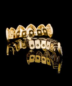 TOPGRILLZ 14K Gold Plated Iced Out CZ Top and Bottom Vampire Fangs Werewolf Grillz for Your Teeth Hip Hop Halloween Accessory Gold Bottom 12 71CvxE8KPHL