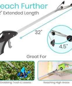 Vive Suction Cup Grabber Reacher 32" - Elderly Grab It Reaching Pickup Tool Heavy Duty for Seniors - Trash, Sticks, Litter Picker Upper - Extra Long Reach Handle & Handy Extension Arm Claw 1 31 71CyglyCP5L 1