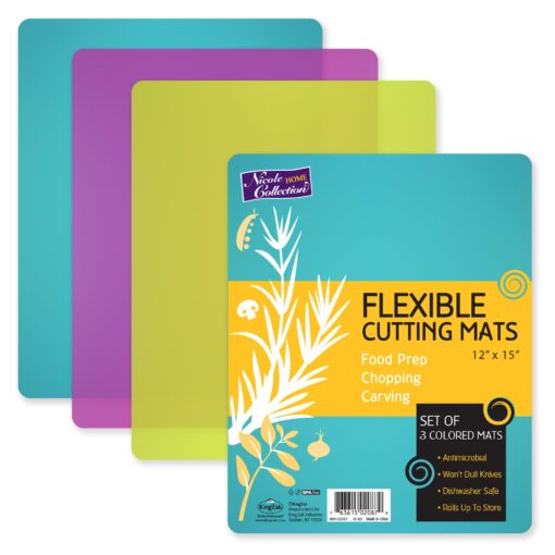 Flexible 3 Colored Cutting Board Mats set, Plastic, Colorful For Kitchen Assorted Colors