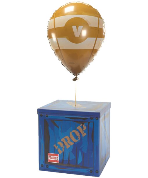 CampLiner Large Loot Drop Box W/One Matching Yellow Balloon - Gamer Birthday Party Supplies - Goes with Merch, Pickaxes - Decor Gift Accessory (14” x 14” x 14”) Cardboard Box W/ Balloon