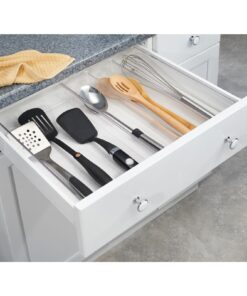 mDesign Plastic Adjustable/Expandable Divided Drawer Storage Organizer with 4 Compartments for Kitchen Pantry, Cupboard, Cabinet, Hold Silverware, Utensils, Cutlery - Ligne Collection - Clear 4 Compartment Expandable Pack of 1 23 71D2rVumNmL 1