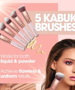 Kabuki Makeup Brush Set - Foundation Powder Blush Concealer Contour Brushes - Perfect For Liquid, Cream or Mineral Products - 10 Pc Collection With Premium Synthetic Bristles For Eye and Face Cosmetic Rose 28 71D4afNqtmL