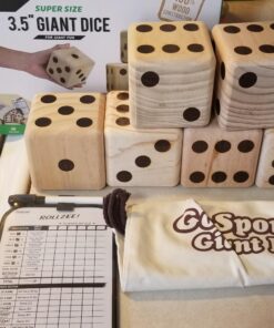 GoSports Giant Wooden Playing Dice Set with Rollzee and Farkle Scoreboard - Includes 6 Dice, Dry-Erase Scoreboard and Canvas Tote Bag - Choose 2.5 Inch or 3.5 Inch Dice) 3.5 Inch Natural Wood Dice 40 71D6B6slQ1L