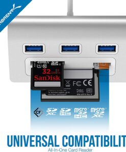 SABRENT Premium 3 Port Aluminum USB 3.0 Hub with Multi in 1 Card Reader (12" Cable) for iMac, All MacBooks, Mac Mini, or Any PC (HB-MACR) USB 3.0 Type A 25 71DAMHbMgoL