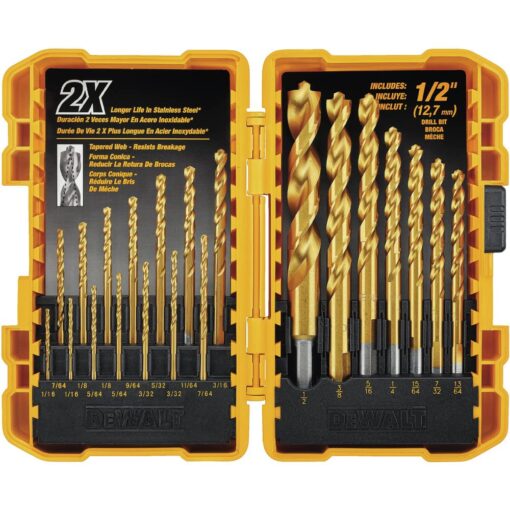 DEWALT Titanium Nitride Coated Drill Bit Set, Pilot Point, 21-Piece (DW1361) 21-Piece Drill Bit Set