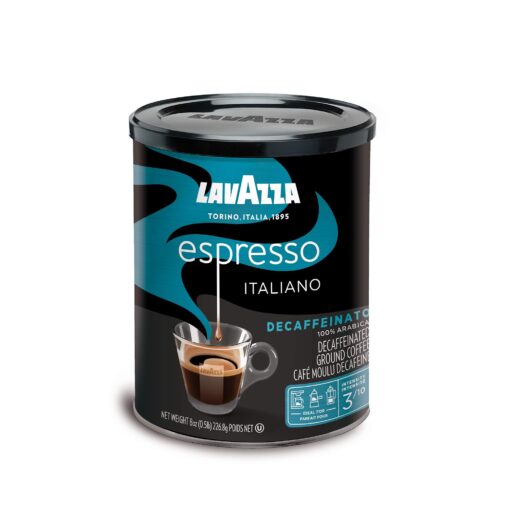 Lavazza Espresso Decaffeinato Ground Coffee Blend, Decaffeinated Medium Roast, 8-Oz Cans (Pack of 4) Authentic Italian, Blended And Roasted in Italy, Non GMO, A Full Bodied with Sweet & Fruity Flavor 8 Ounce (Pack of 4)