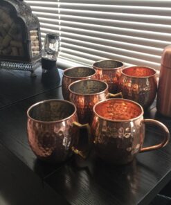 Set of 2 Moscow Mule Copper Mugs with Shot Glass - 2 16oz Copper Moscow Mule Mugs - Solid Copper Hammered Mug - Copper Cups for Moscow Mules 26 71DCBTR09cL