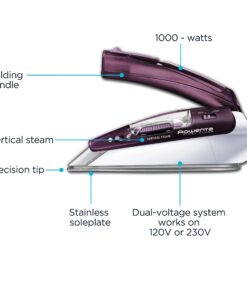 Alternative view of Rowenta Pro Compact Stainless Steel Soleplate Steam Iron for Clothes 200 Microsteam Holes, Cotton, Wool, Poly, Silk, Linen, Nylon 1000 Watts Ironing, Fabric Steamer, Travel, Dual Voltage DA1560 Travel Steam Iron