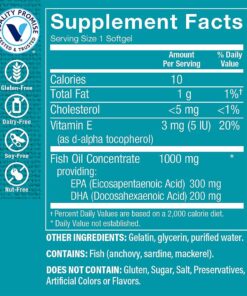 Alternative view of The Vitamin Shoppe Omega 3 Fish Oil 1000MG, EPA 300mg & DHA 200mg, Purity Assured, Molecularly Distilled to Support Cardiovascular, Joint and Brain Health (240 Softgels) 240 Count (Pack of 1)