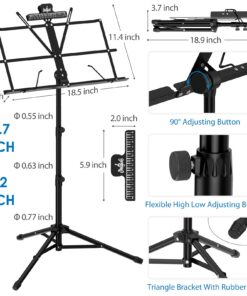 Music Stand, Kasonic 2 in 1 Dual-Use Folding Sheet Music Stand & Desktop Book Stand, Portable and Lightweight with Music Sheet Clip Holder & Carrying Bag Suitable for Instrumental Performance (Black) Black 45 71DFRHE756L 1