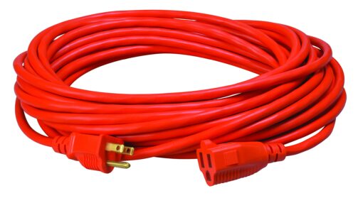 Coleman Cable Southwire 2308SW8803 Vinyl Outdoor Extension Cord In Orange With 3-Prong Plug (50 Feet, 16/3 gauge)