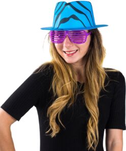 Neon Bright Party Set-12 Neon Gangster Hats with 12 Neon Shutter Glasses Fedora Hats With Sunglasses 11 71DILbl0npL