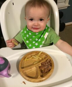 Avanchy Baby Plates Divided Bamboo with Suction for Babies Kids Toddler Food with Silicone Spoon for Feeding (Magenta) Magenta 38 71DIOD4dGL