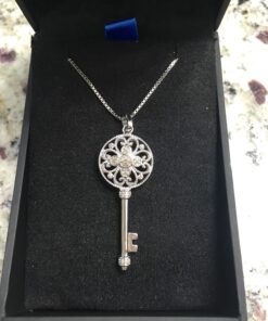 Jewelili Sterling Silver 1/10 Cttw Natural White Round Diamond Key Pendant Necklace, 18" Box Chain 12 71DLdeMORzL