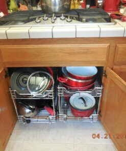 Household Essentials Glidez Multipurpose Chrome-Plated Steel Pull-Out/Slide-Out Storage Organizer for Under Cabinet Use - 2-Tier Design - Fits Standard Size Cabinet or Shelf, Chrome 14.25" - Standard 29 71DLvUz1CL