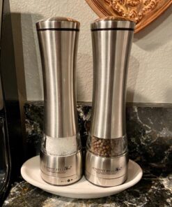 Premium Stainless Steel Salt and Pepper Grinder Set - Pepper Mill and Salt Mill, Spice Grinder with Adjustable Coarseness, Ceramic Rotor, Tall Salt and Pepper Shaker, Brushed Stainless - Free eBook 37 71DLw85PMIL