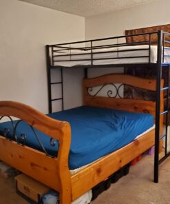 Walker Edison Timothee Urban Industrial Metal Twin over Loft Bunk Bed, Twin Size, Black 49 71DMZSiov6L