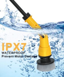 2 Battery Electric Spin Scrubber, 1000RPM Cordless Cleaning Brush Waterproof with 20V Power Supplied, Adjustable Extension Arm, 4 Replaceable Cleaning Heads, Hook, Gloves - for Tub/Tile/Wall/Floor Yellow-2 Batteries 23 71DNzcBbmGL